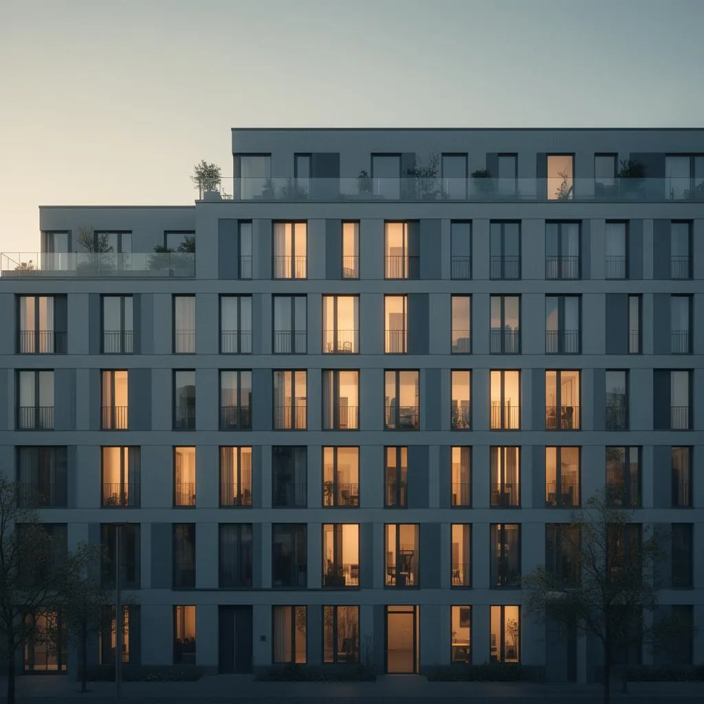 Modernes Berliner Mehrfamilienhaus in der Abendsonne